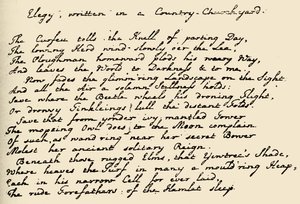 صفحة من Gray&39;s Elegy ، c.1742-49 (قلم وحبر على ورق) بواسطة توماس جراي